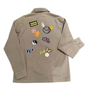 🙂 Upcycled Vintage-Inspired Patchwork Canvas Utility Jacket - 70s Hippie Boho